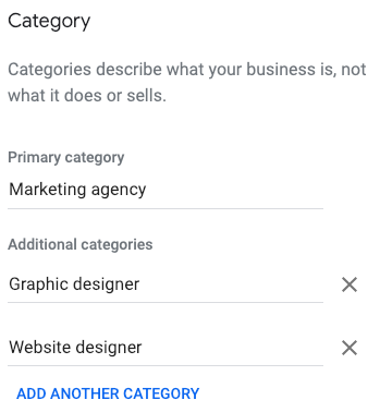 google my business categories 